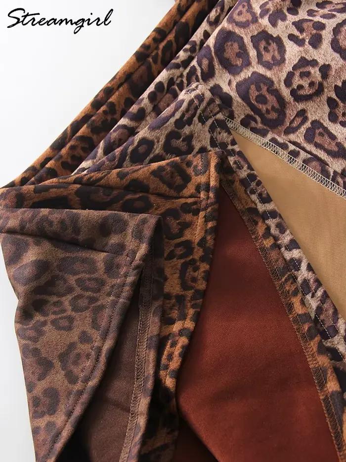 Jupe longue en daim à imprimé léopard pour femme
