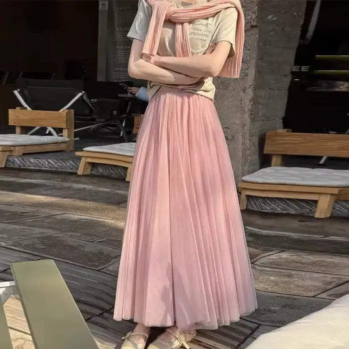 Jupe longue évasée plissée taille haute pour femme