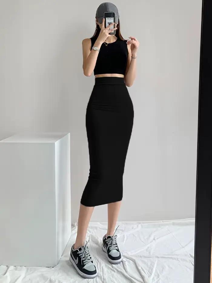 QOERLIN – jupe en cuir PU pour femme