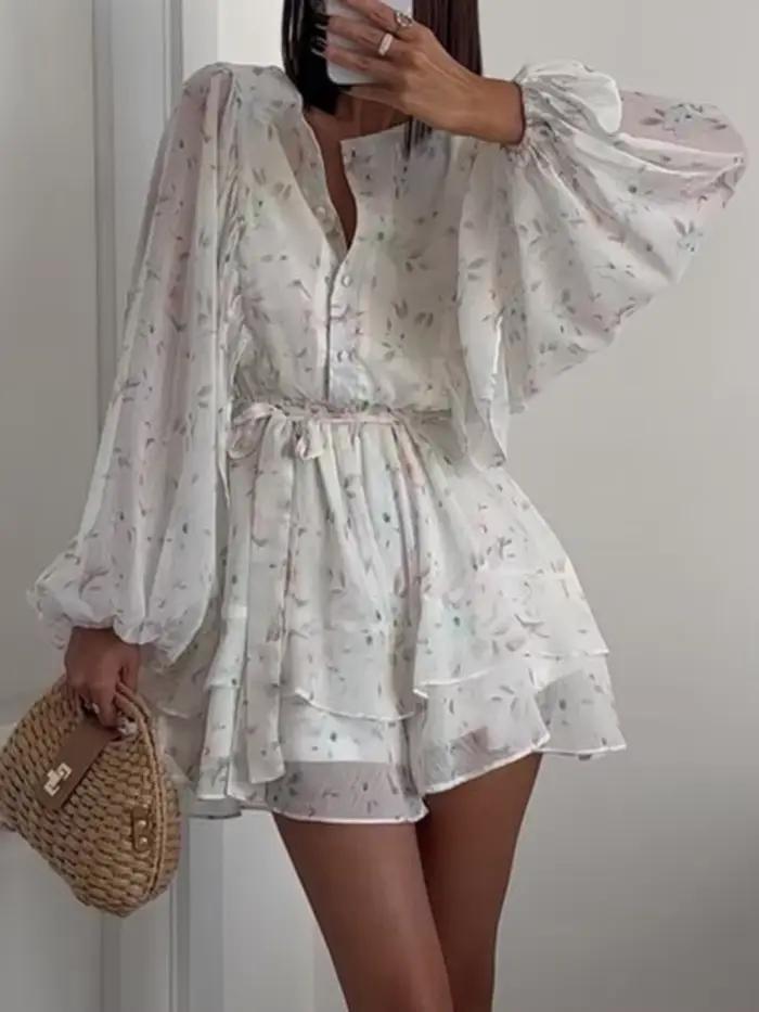 Robe mini à imprimé floral dos nu pour femme