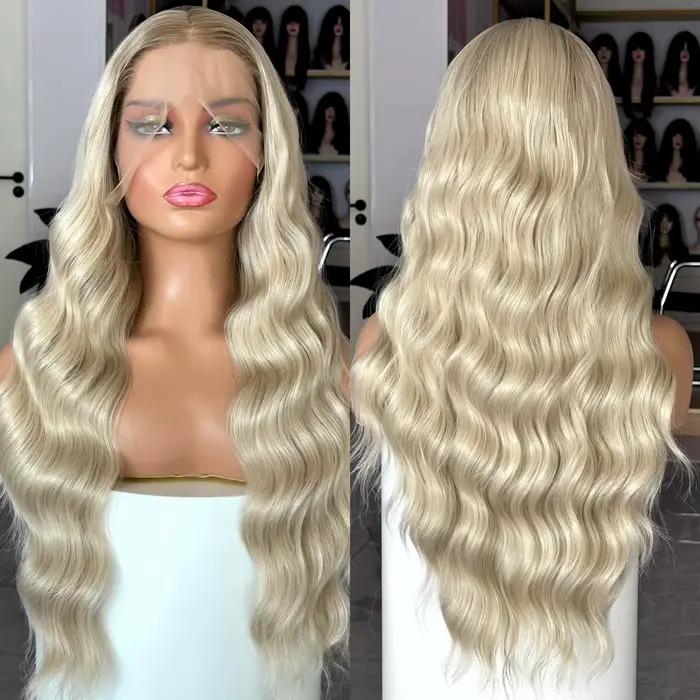 Perruque longue blonde brune ombrée pour femme, perruque frontale en dentelle synthétique, bouclée et ondulée, partie médiane 13tage, vague profonde adt, blonde agaçante