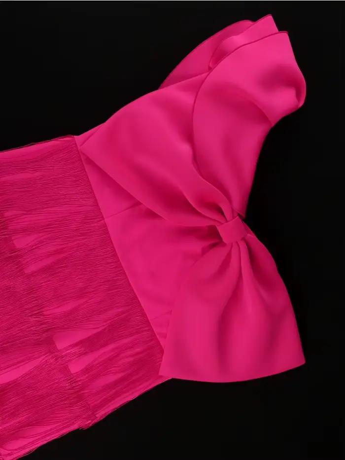 Une épaule frange longues robes pour femmes jaune arc volants manches Empire couches gland soirée anniversaire Cocktail