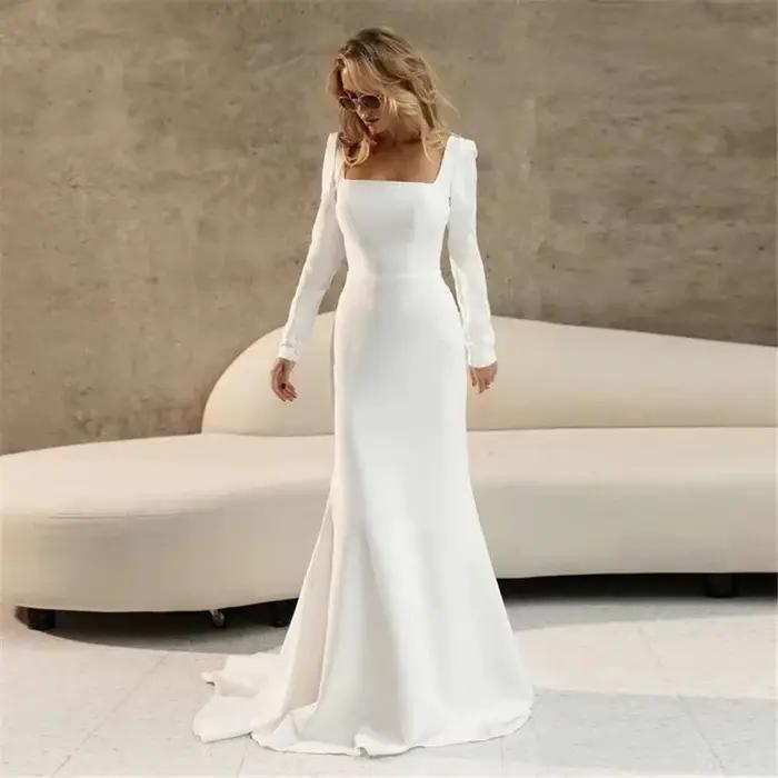 Robe de mariée en Satin à manches longues