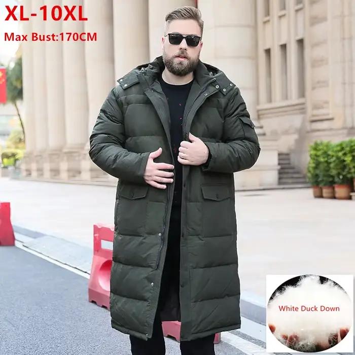 Doudoune blanche Extra longue pour homme, manteau épais Cargo noir à capuche, chaud, grande taille 6XL 7XL 8X 9XL 10XL, hiver 2023 86%