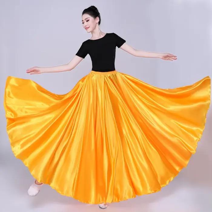 Jupe de performance en satin monochrome avec taille haute élastique, jupe plissée, super grand ourlet, aréir espagnol pour balançoire