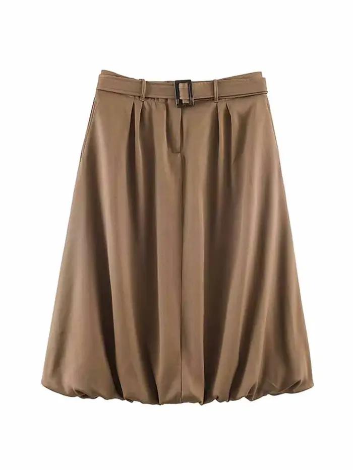 Jupe mi-longue pour femme, mode printemps, polyvalente, avec ceinture, version ballon, couleur unie, décontractée, ample, été