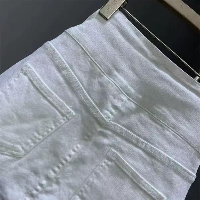 Nouvelle jupe en jean taille haute blanche bouton a-word jupes de hanche pour les femmes avec poche