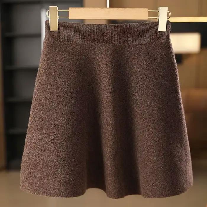 Jupe en laine pour femmes automne hiver taille élastique Mini