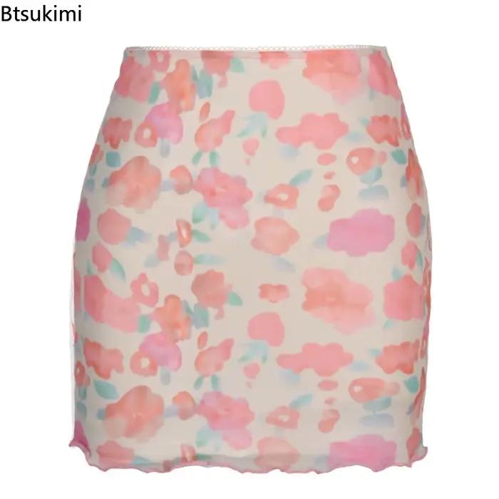 Jupe Courte Femme Imprimé Floral en Maille Double Couche Taille Haute Nouvelle Collection Été 2026 Streetwear Soirée Club Vintage Y2K