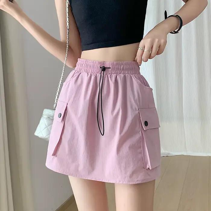 Jupe de travail pour femme à taille élastique et cordon de serrage