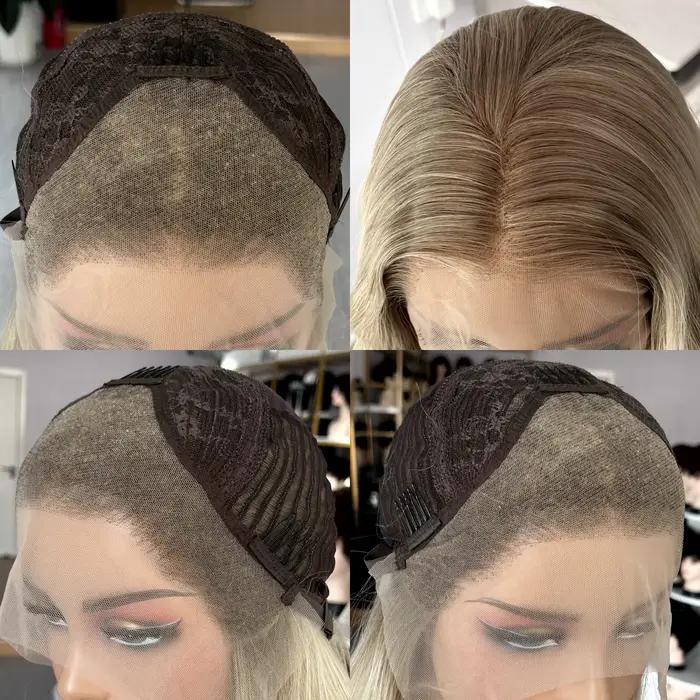Perruque longue blonde brune ombrée pour femme, perruque frontale en dentelle synthétique, bouclée et ondulée, partie médiane 13tage, vague profonde adt, blonde agaçante