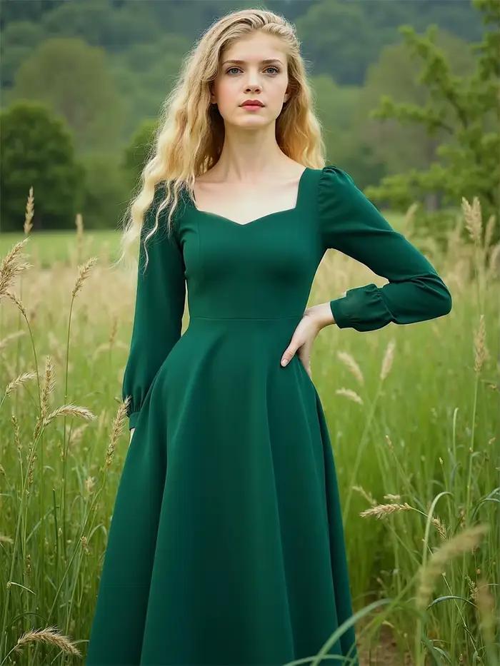Robe femme automne femme à manches longues col carré élégant beau féminin assez doux belle fantaisie exquise Simple