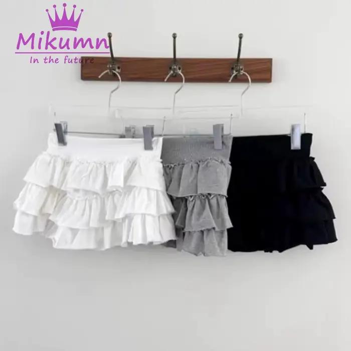 Mikumn-Mini jupe plissée à volants taille haute pour femmes, jupes de gâteau, mode coréenne, Harajuku, rétro, solide, document, mignon, Y2K