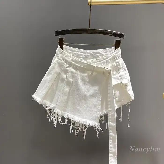 Mini jupe en jean rose irrégulière pour femme