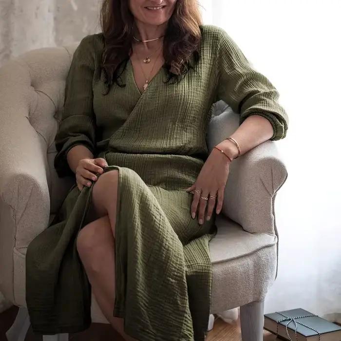 Robe longue en mousseline de coton 100% pour femme