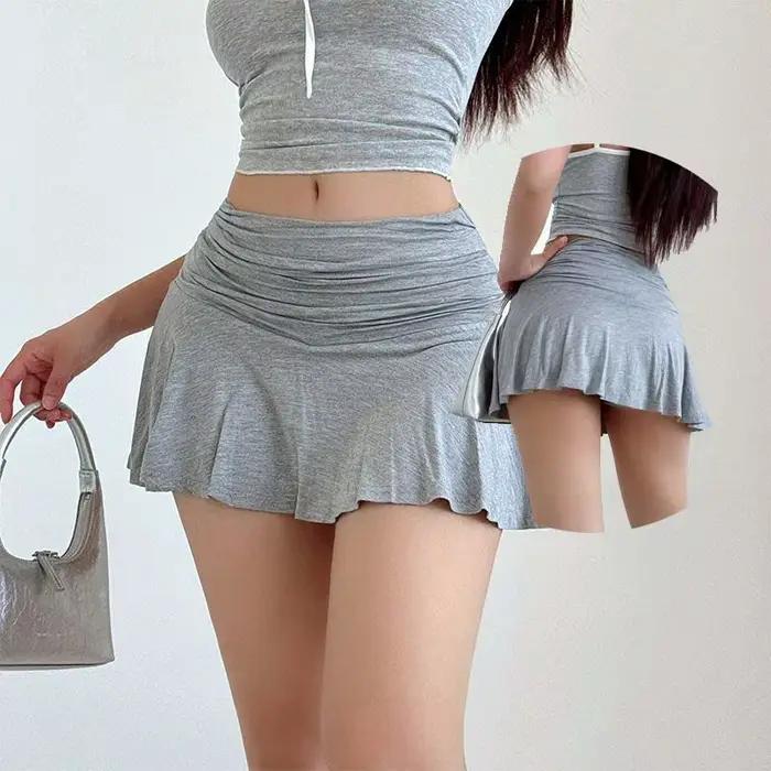2025 femmes printemps et été nouveau style Spicy girl jupe courte taille basse avec pantalon de sécurité jupe trapèze suspendue et plissée