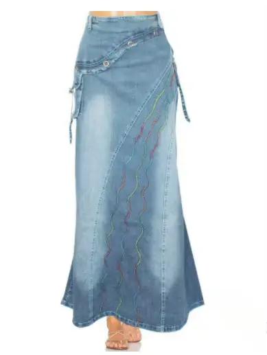 Jupe longue taille haute en denim pour femme
