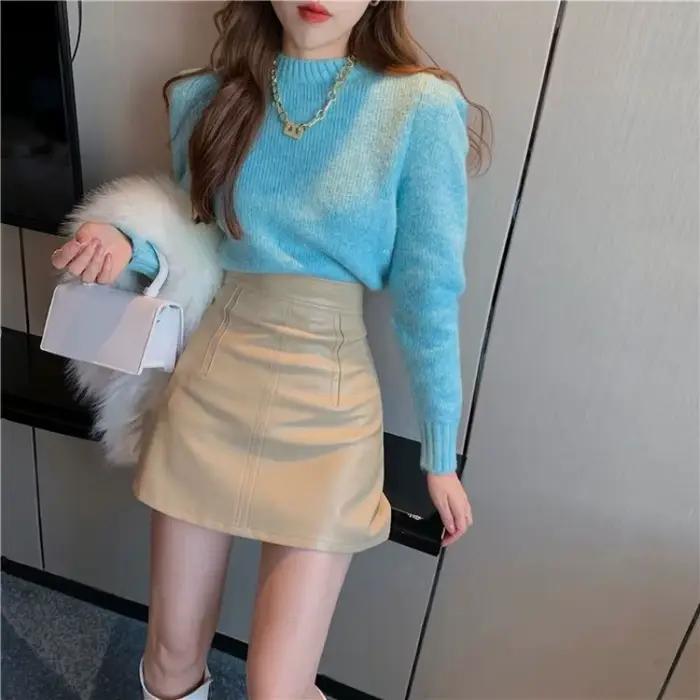 Mini jupe en cuir taille haute pour femme