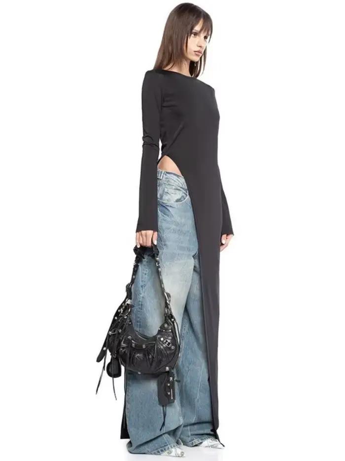 Robes longues noires solides pour femmes