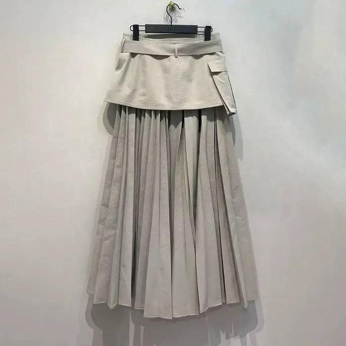 MYMX – ensemble 2 pièces, jupe plissée pour femmes, taille haute, ligne A, couleur abricot, nouvelle collection MX1036, printemps-automne