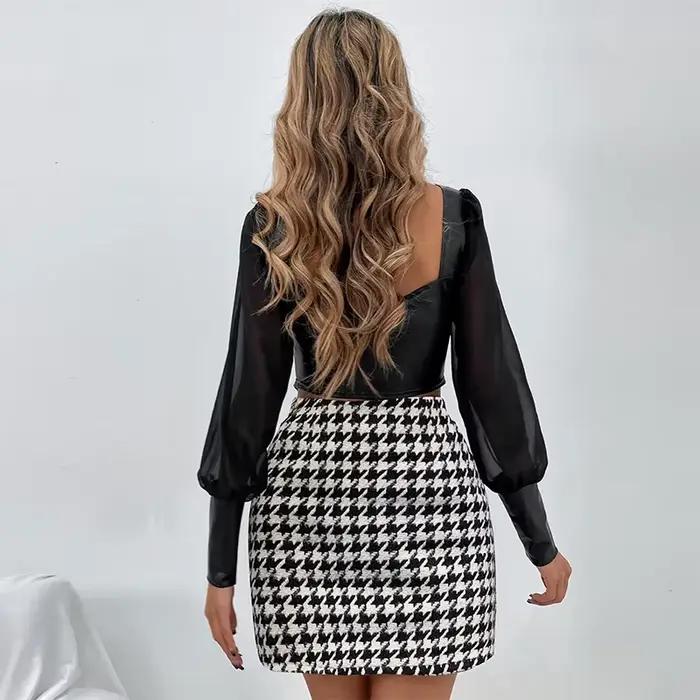 Printemps automne Y2K Sexy mode taille haute pied-de-poule a-ligne jupe femmes décontracté Vintage Plaid dame coréenne mince femme hanche jupes