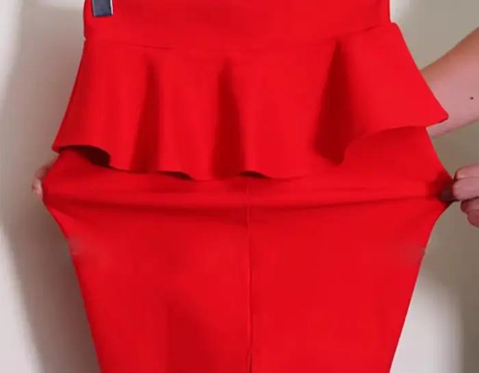 Jupe crayon taille haute extensible à volants pour femmes, grandes tailles