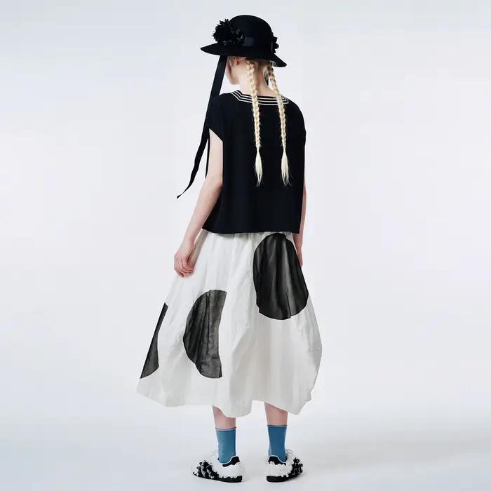 Imakokoni – jupe mi-longue originale en maille japonaise à grands pois irréguliers, jupe midi blanche décontractée pour femmes, 265477