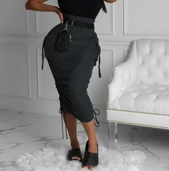 Jupe crayon taille haute de couleur unie à la mode pour femmes