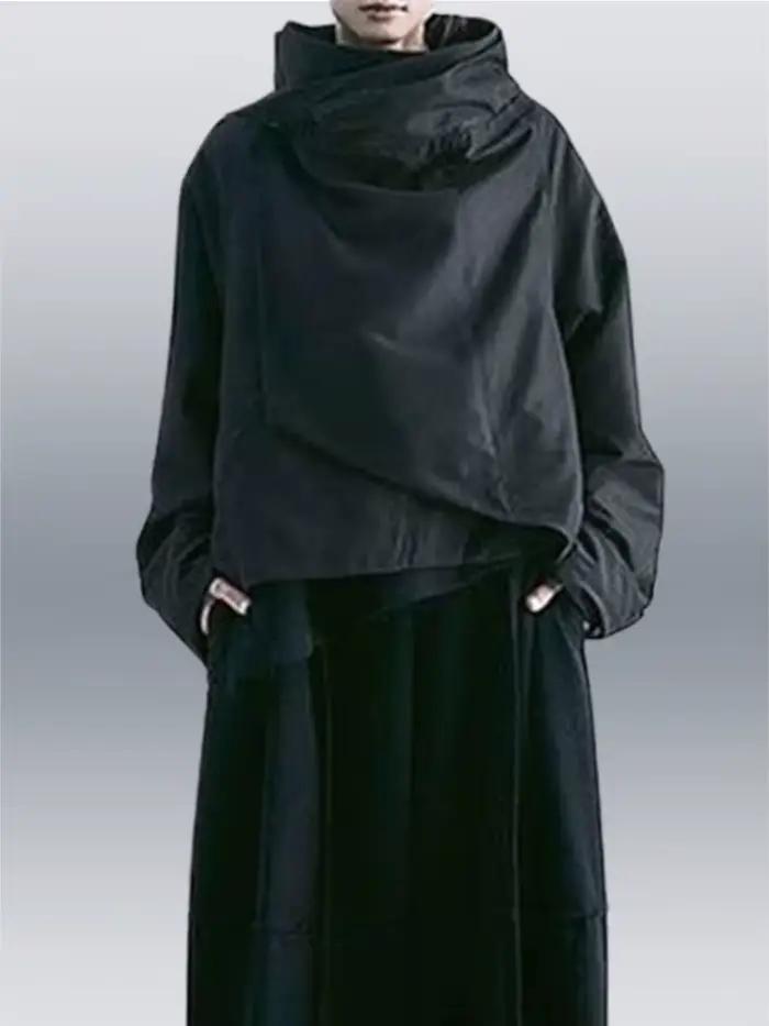 Veste d'automne pour femmes, col haut, manches longues, coupe ample, manteau, couleur unie, asymétrique, Cool, vêtements d'extérieur pour femmes