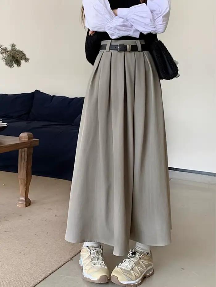 Jupe plissée à taille élastique avec ceinture pour femme