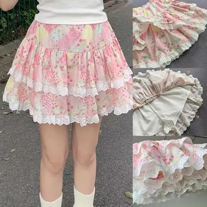 Mini-jupe florale Kawaii pour femme