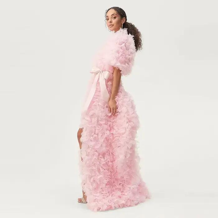 Robe de soirée rose sexy pour femmes, avec volants en cascade, tissu tulle, disponible en plusieurs tailles et couleurs pour mariages, anniversaires et soirées formelles