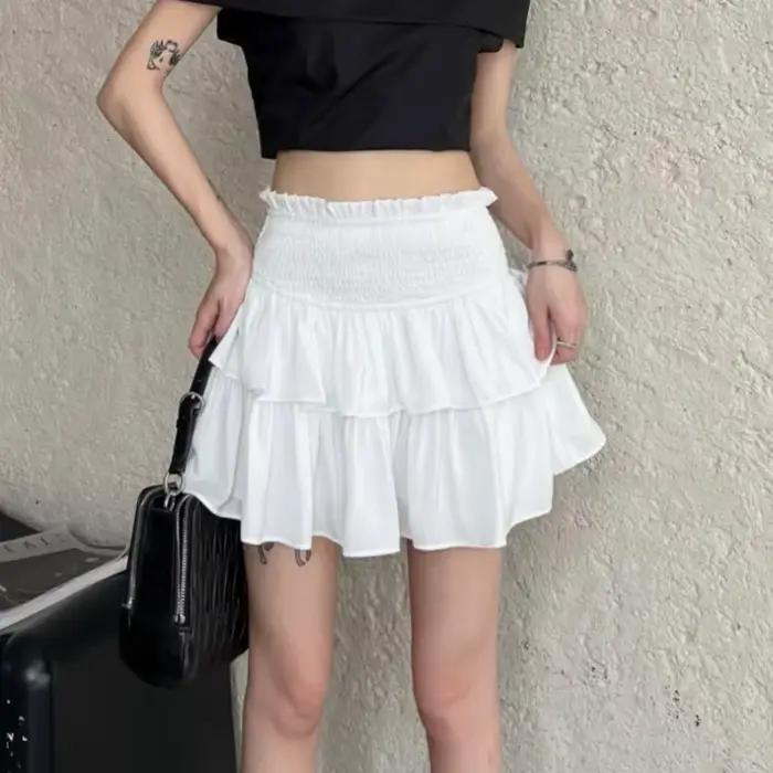 Jupe taille haute à volants pour femme