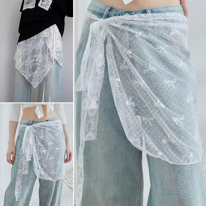 Jupe superposée en dentelle au Design Floral, légère et confortable, jupes portefeuille, Style Streetwear, taille à nouer