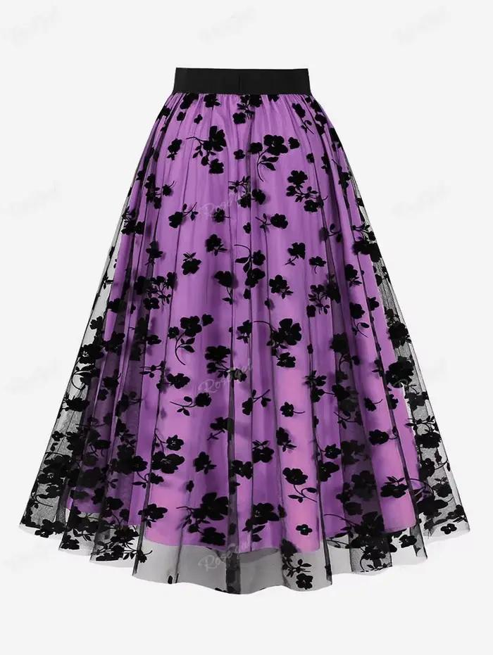 Jupes en maille à motifs floraux pour femmes