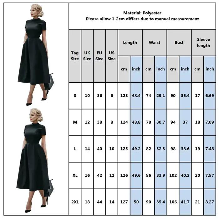 Robe mi-longue noire élégante pour femme, col mi-haut, taille haute, robes trapèze, coupe couvertes, femme de bureau, monochromatique, robe éducative