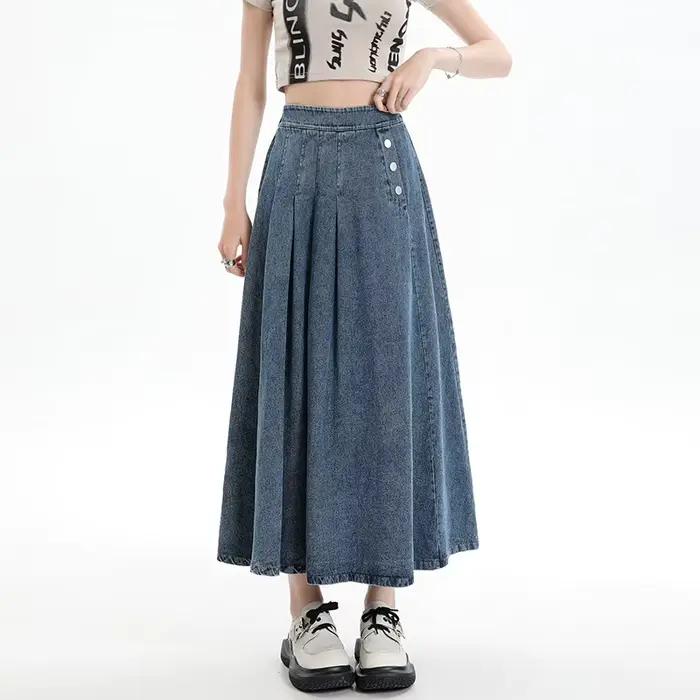 Jupe longue élastique en jean pour femme
