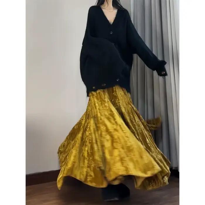 Jupes Femme Mi-longues Coupe Trapèze Ajustée Plissée Taille Haute Sexy Élégante Style Y2K Streetwear Travail Quotidien Printemps 2026