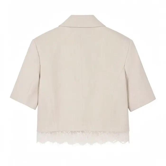 Blazer court blanc pour femme, nouvelle collection été 2026, à manches courtes, orné de dentelle, sexy, tendance et polyvalent
