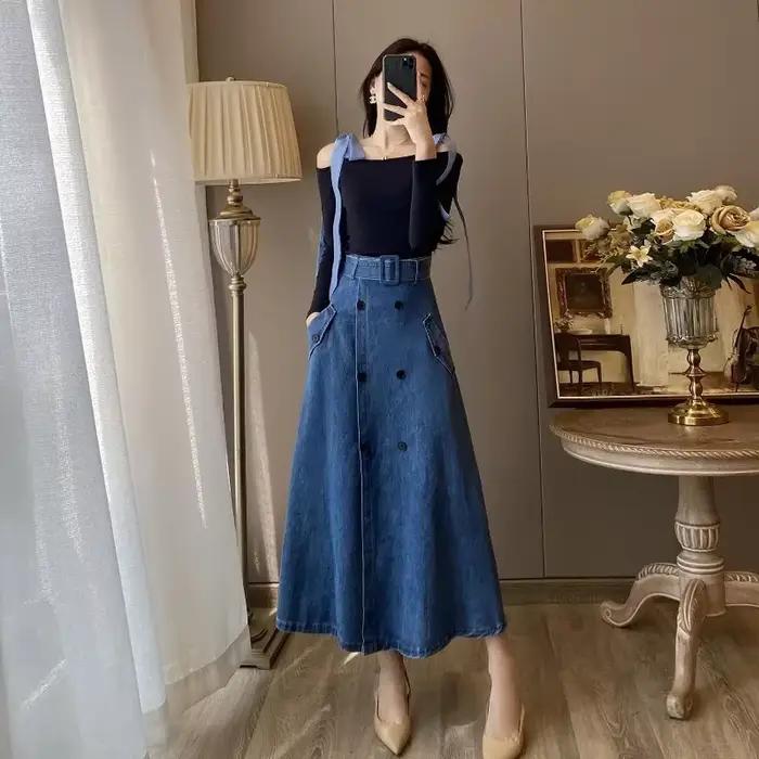 Jupe en jean longue avec poche pour femme