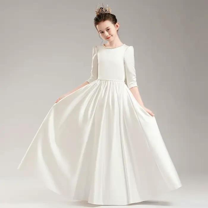Robe de princesse élégante pour filles, robes de soirée pour enfants de 4 à 12 ans, vêtements blancs à manches longues pour spectacle de Piano