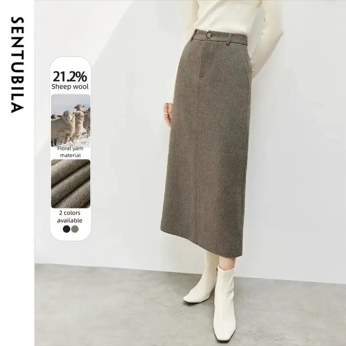 Jupe SENTUBILA longue droite élégante pour femme en polyester et laine pour les occasions professionnelles automnales