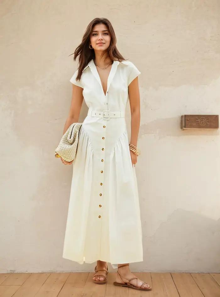 Robe longue à col français pour femme