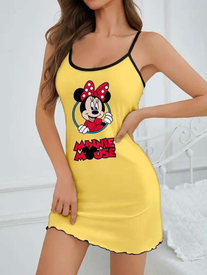 Pyjama pour femmes avec jupe suspendue à motif de nœud de dessin animé Disney Minnie