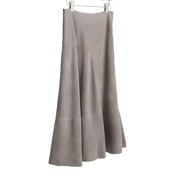 Femmes violet daim cuir jupe 2025 tendance printemps Harajuku grand ourlet 85 cm de Long Faldas Mujer Chic bohème 100%