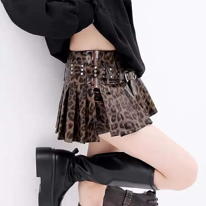 Jupe plissée en cuir Pu pour femmes