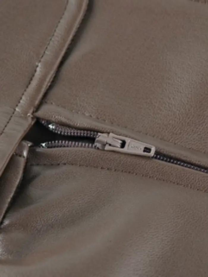 Nerazzurri-Jupe mi-longue en cuir PU pour femme, jupes crayon taille haute, fermeture éclair fendue sur le côté, marron, blanc, noir, printemps, 2023