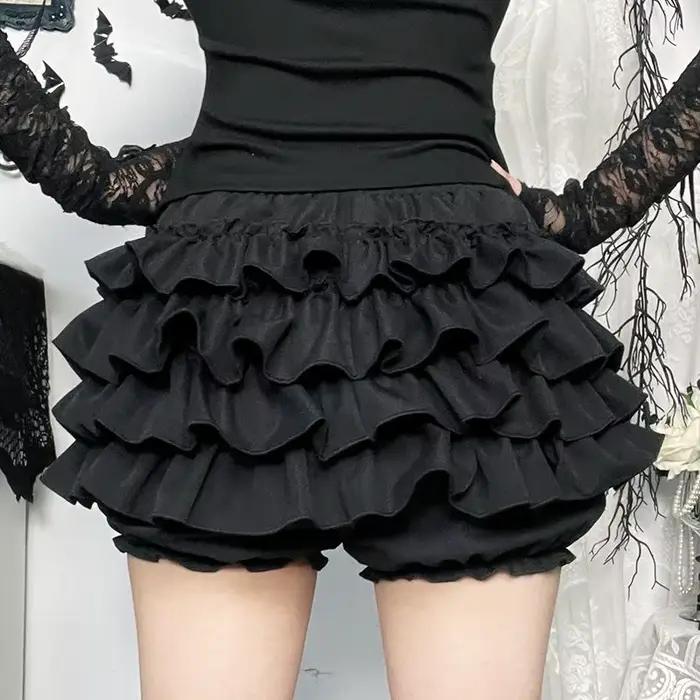 Jupes pour femmes, jupe courte à volants superposés avec breloques croisées, short intégré, jupe-short kawaii, style gothique punk coquette Y2K E-girl