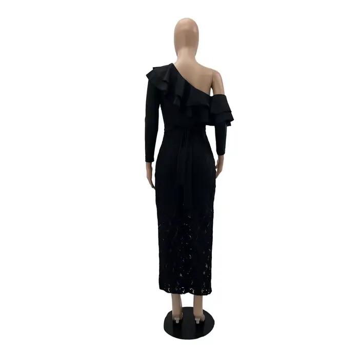 Robe longue sexy en dentelle à volants irréguliers pour femme