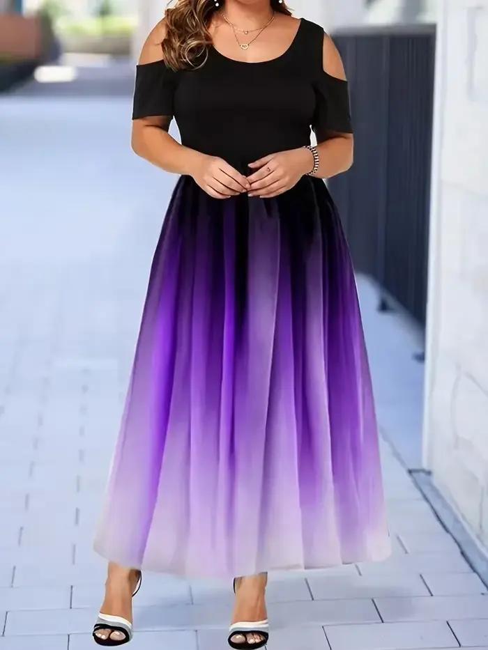 Robe longue à imprimé arc-en-ciel élégante en polyester pour femmes grandes tailles occasions spéciales soirée星空彩虹印花长裙女士大码优雅场合晚会专用